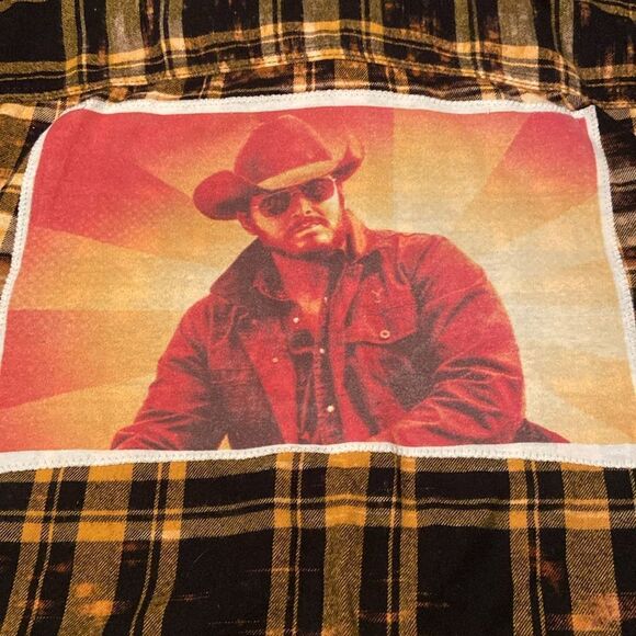 RIP Yellowstone yellow and black plaid shirt bleached XLT - Picture 2 of 6